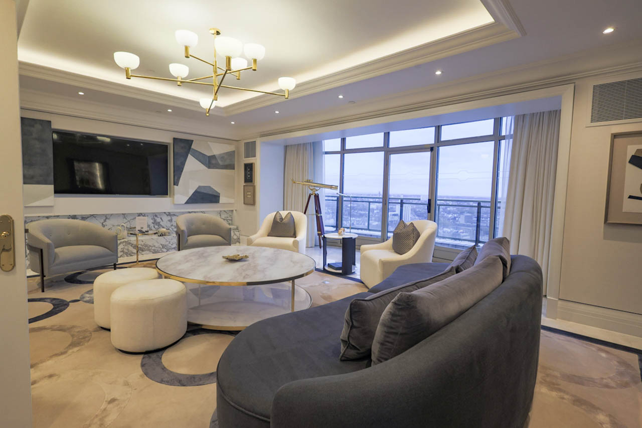 The presidential suite living room at Hilton Park Lane